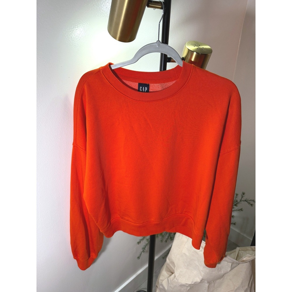 GAP boxy colorblock bright orange pullover vivid color fall layering nwot cozy s